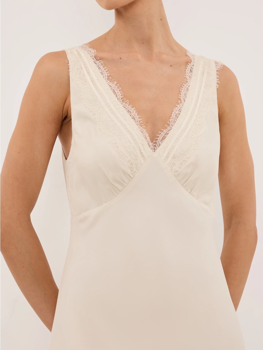DISSH Cream Lace Trim Midi Slip Dress
